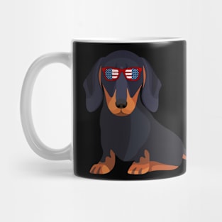 Patriotic Dachshunds With America Flag Sunglasses 4Th Of July Mug